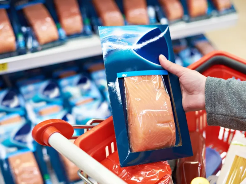 Packing,Of,Salmon,Fish,In,The,Hand,Of,The,Buyer