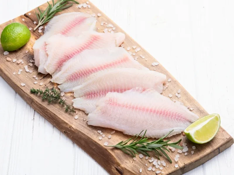 Raw,Tilapia,Fillet,Photography,.,Top,View,On,Rustic,Background